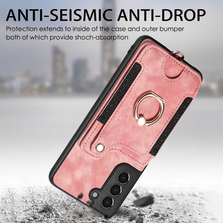 Retro Skin-feel Ring Multi-card Wallet Phone Case, For Samsung Galaxy S21 5G