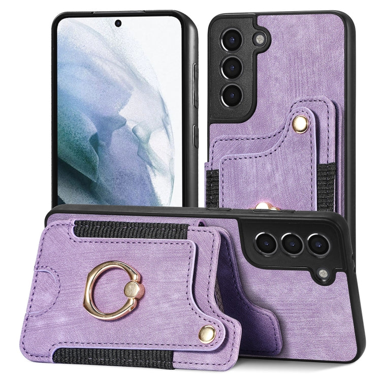 Retro Skin-feel Ring Multi-card Wallet Phone Case, For Samsung Galaxy S21 5G