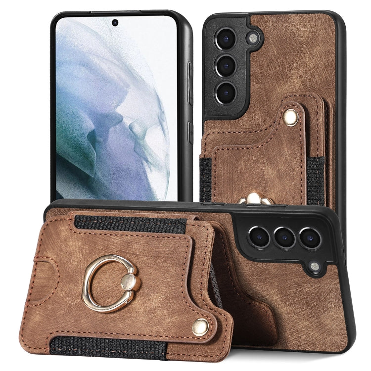 Retro Skin-feel Ring Multi-card Wallet Phone Case, For Samsung Galaxy S21+ 5G