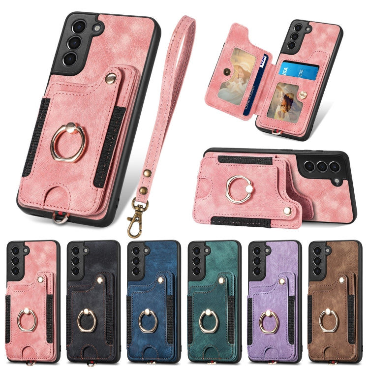 Retro Skin-feel Ring Multi-card Wallet Phone Case, For Samsung Galaxy S21+ 5G