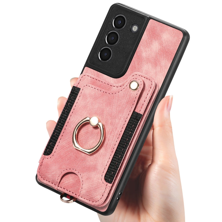 Retro Skin-feel Ring Multi-card Wallet Phone Case, For Samsung Galaxy S21 FE 5G