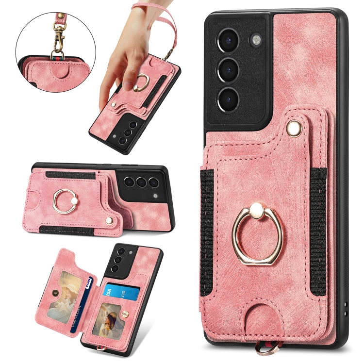 Retro Skin-feel Ring Multi-card Wallet Phone Case, For Samsung Galaxy S21 FE 5G