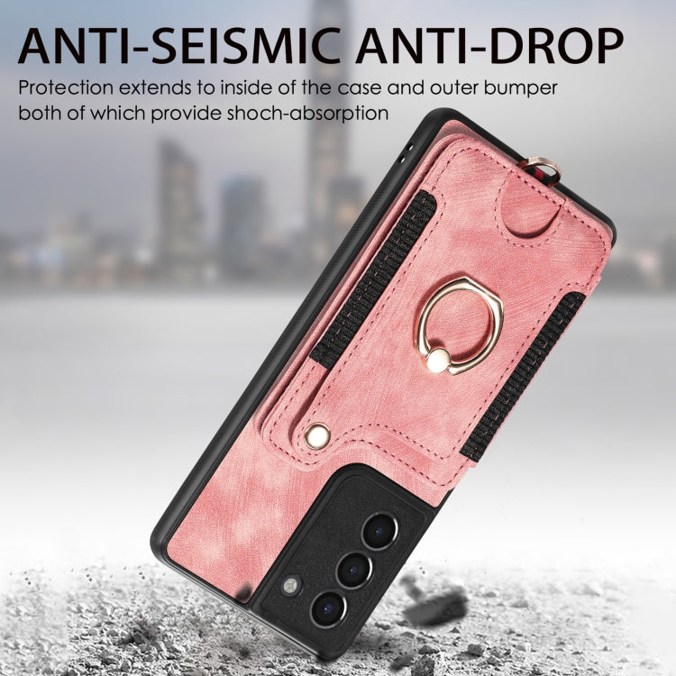 Retro Skin-feel Ring Multi-card Wallet Phone Case, For Samsung Galaxy S21 FE 5G