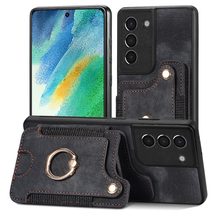 Retro Skin-feel Ring Multi-card Wallet Phone Case, For Samsung Galaxy S21 FE 5G