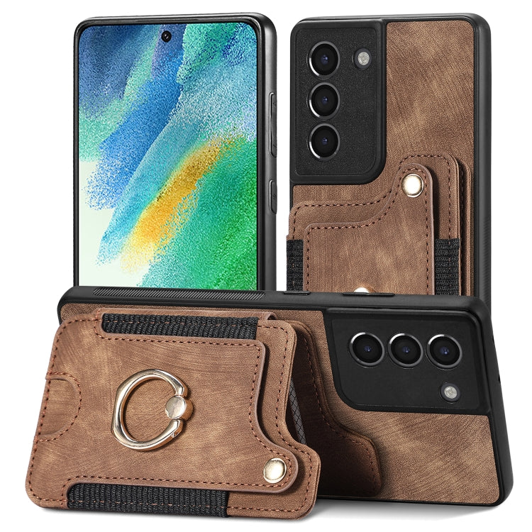 Retro Skin-feel Ring Multi-card Wallet Phone Case, For Samsung Galaxy S21 FE 5G