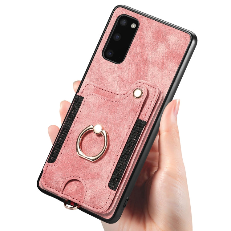 Retro Skin-feel Ring Multi-card Wallet Phone Case, For Samsung Galaxy S20