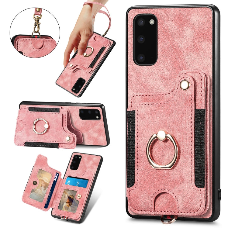 Retro Skin-feel Ring Multi-card Wallet Phone Case, For Samsung Galaxy S20