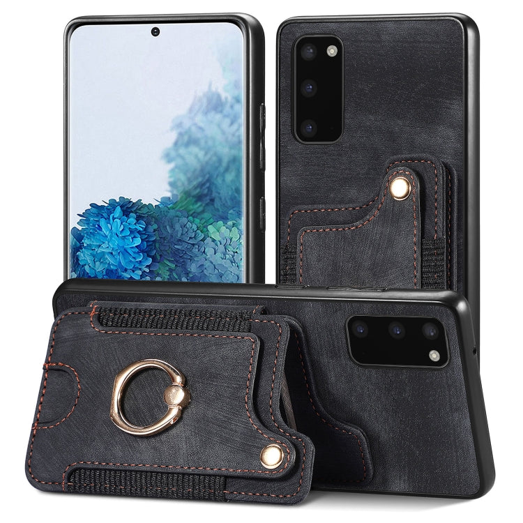 Retro Skin-feel Ring Multi-card Wallet Phone Case, For Samsung Galaxy S20