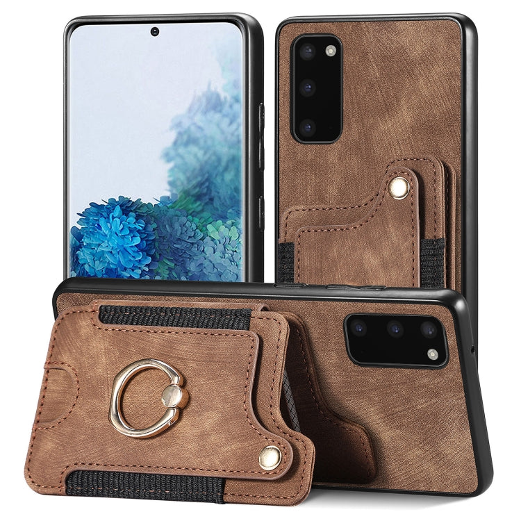 Retro Skin-feel Ring Multi-card Wallet Phone Case, For Samsung Galaxy S20