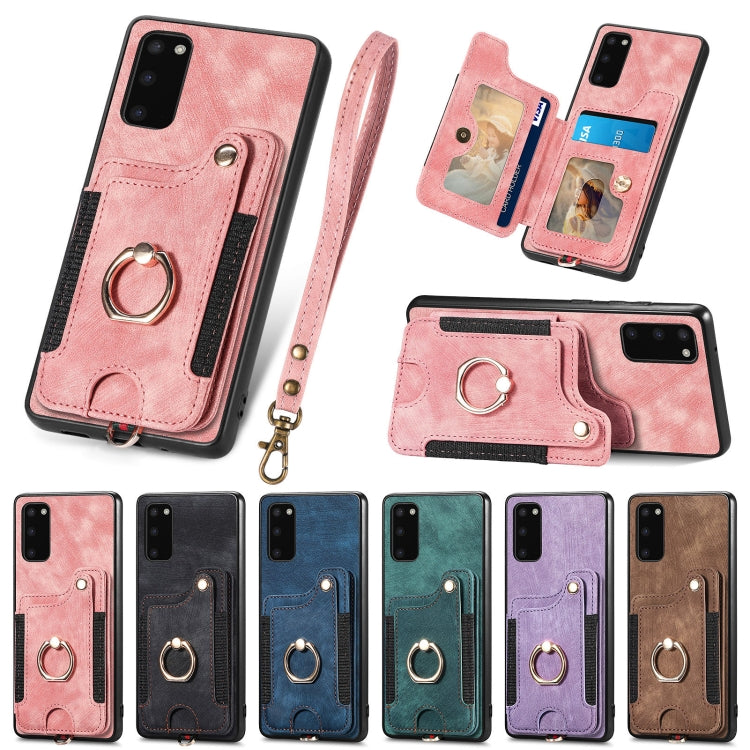 Retro Skin-feel Ring Multi-card Wallet Phone Case, For Samsung Galaxy S20