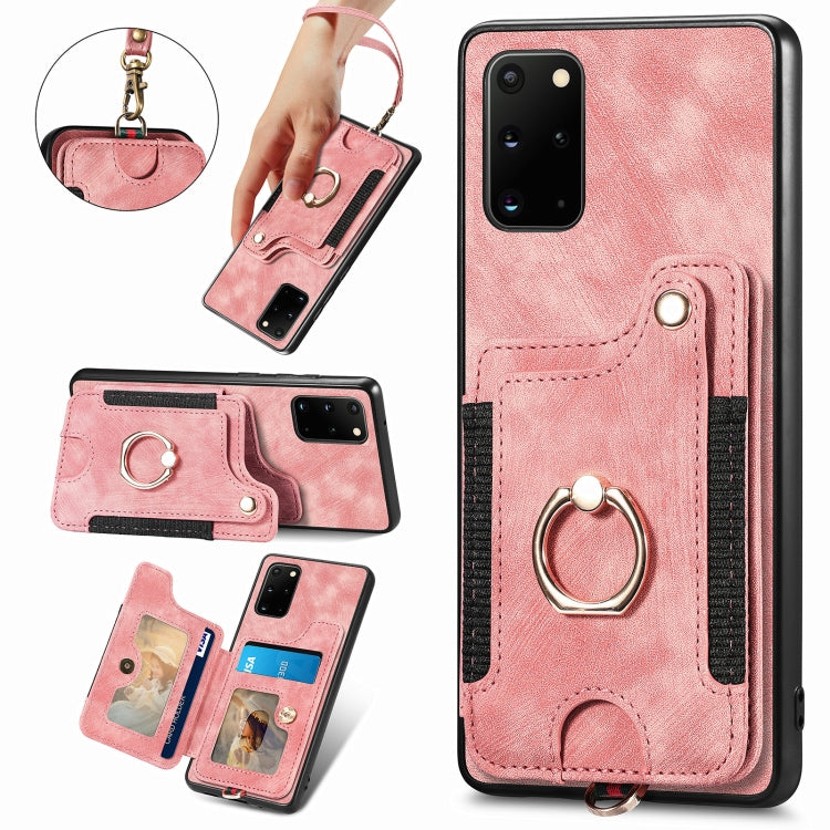 Retro Skin-feel Ring Multi-card Wallet Phone Case, For Samsung Galaxy S20+