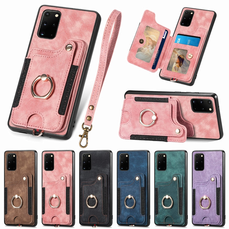Retro Skin-feel Ring Multi-card Wallet Phone Case, For Samsung Galaxy S20+