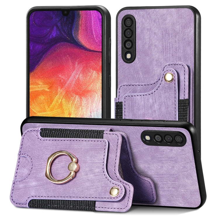 Retro Skin-feel Ring Multi-card Wallet Phone Case, For Samsung Galaxy A50