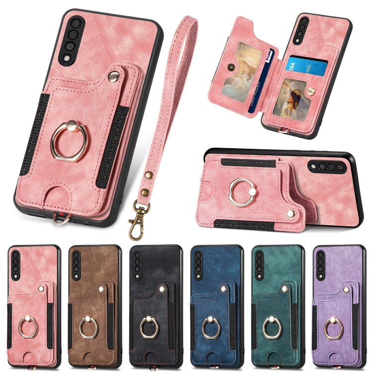 Retro Skin-feel Ring Multi-card Wallet Phone Case, For Samsung Galaxy A50