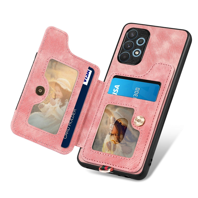 Retro Skin-feel Ring Multi-card Wallet Phone Case, For Samsung Galaxy A32 4G