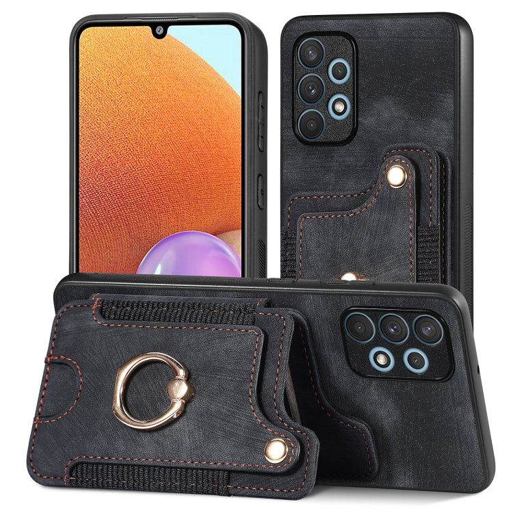 Retro Skin-feel Ring Multi-card Wallet Phone Case, For Samsung Galaxy A32 4G
