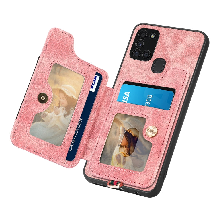 Retro Skin-feel Ring Multi-card Wallet Phone Case, For Samsung Galaxy A21s