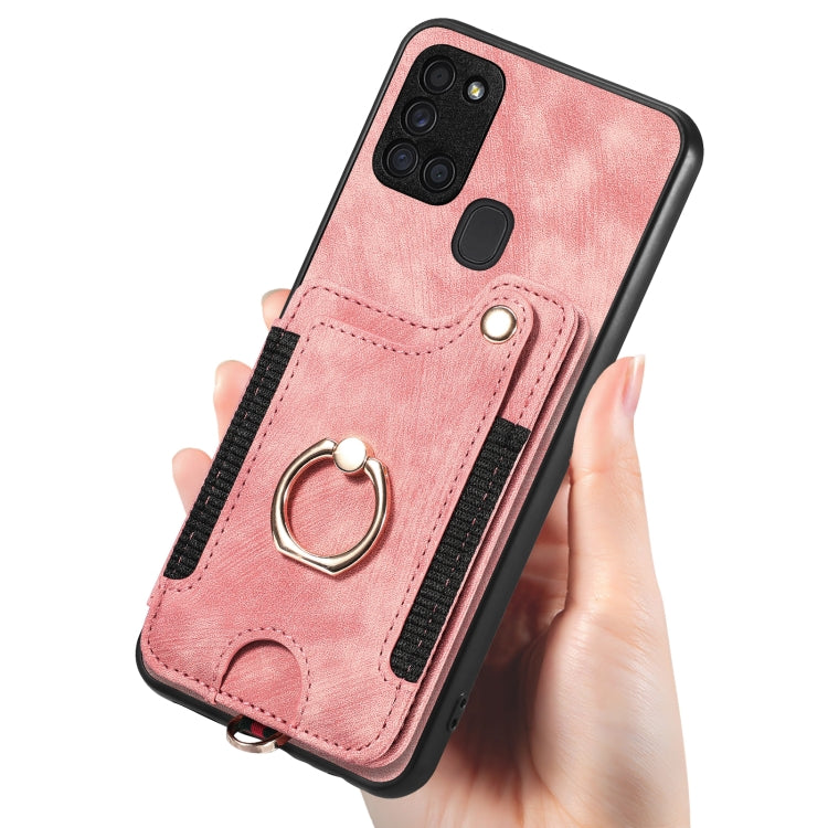 Retro Skin-feel Ring Multi-card Wallet Phone Case, For Samsung Galaxy A21s