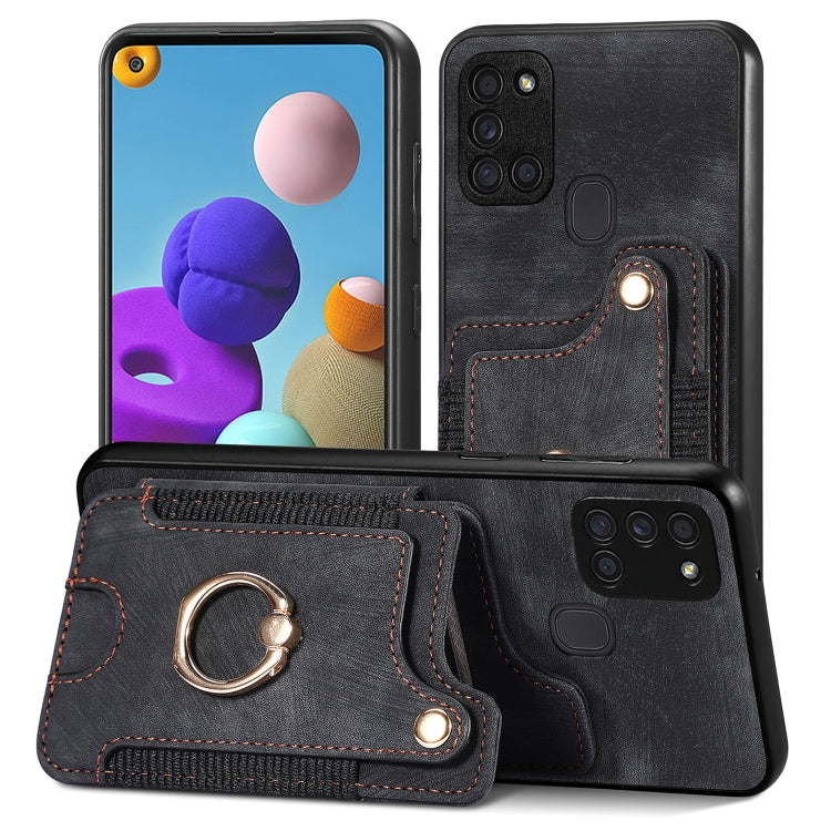 Retro Skin-feel Ring Multi-card Wallet Phone Case, For Samsung Galaxy A21s