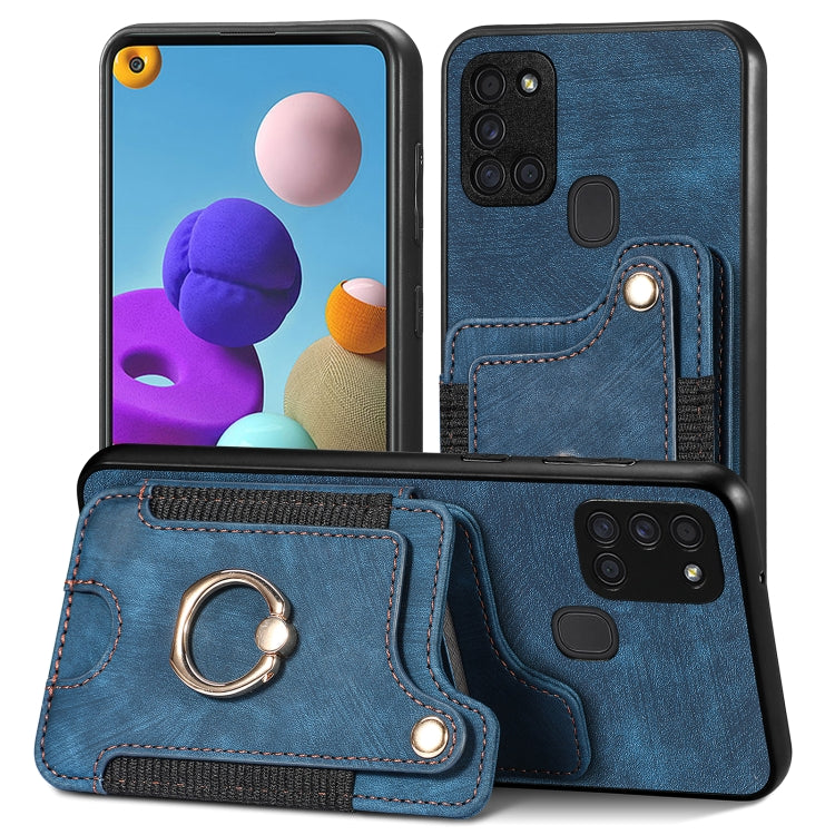 Retro Skin-feel Ring Multi-card Wallet Phone Case, For Samsung Galaxy A21s