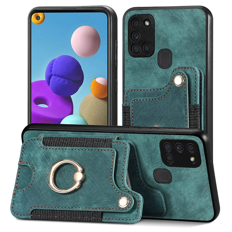 Retro Skin-feel Ring Multi-card Wallet Phone Case, For Samsung Galaxy A21s