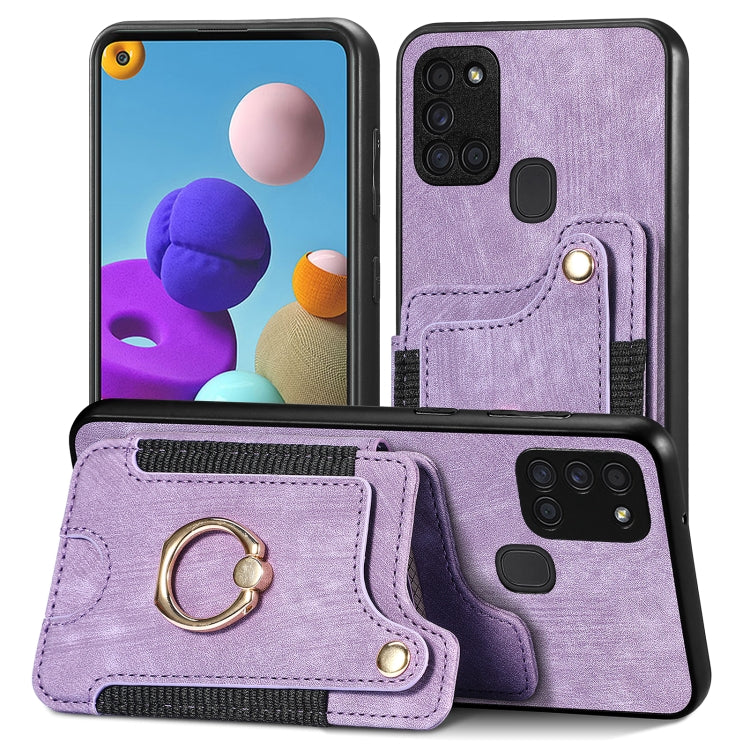 Retro Skin-feel Ring Multi-card Wallet Phone Case, For Samsung Galaxy A21s