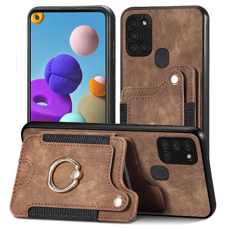 Retro Skin-feel Ring Multi-card Wallet Phone Case, For Samsung Galaxy A21s