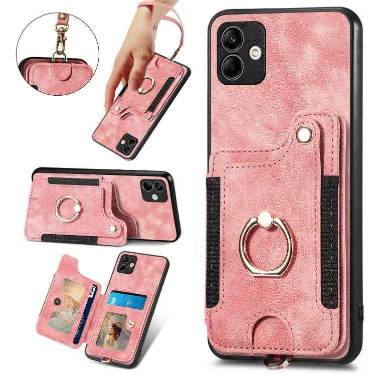 Retro Skin-feel Ring Multi-card Wallet Phone Case, For Samsung Galaxy A04
