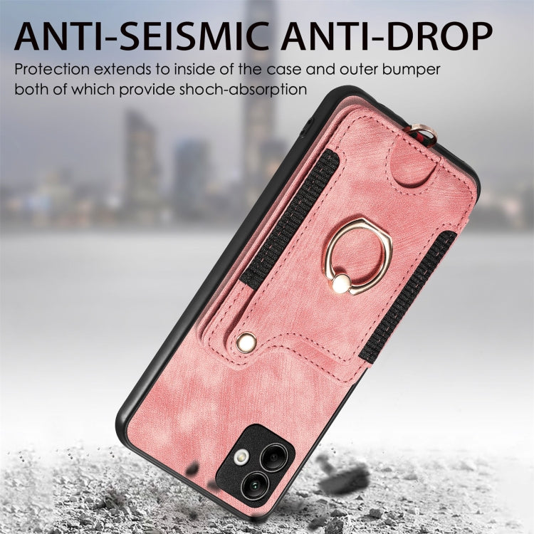 Retro Skin-feel Ring Multi-card Wallet Phone Case, For Samsung Galaxy A04
