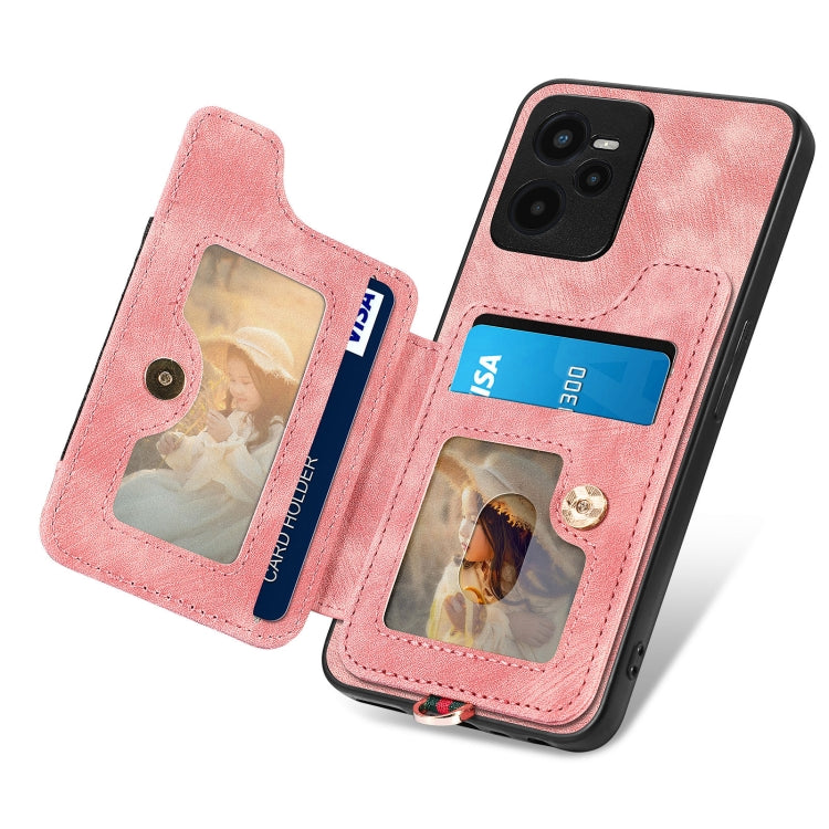Retro Skin-feel Ring Multi-card Wallet Phone Case, For Realme C35