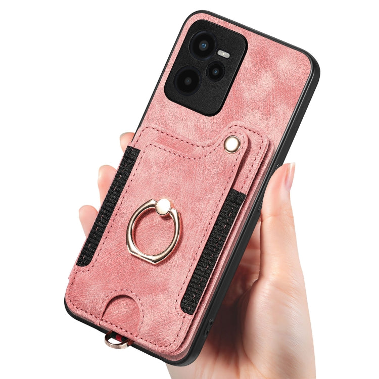 Retro Skin-feel Ring Multi-card Wallet Phone Case, For Realme C35