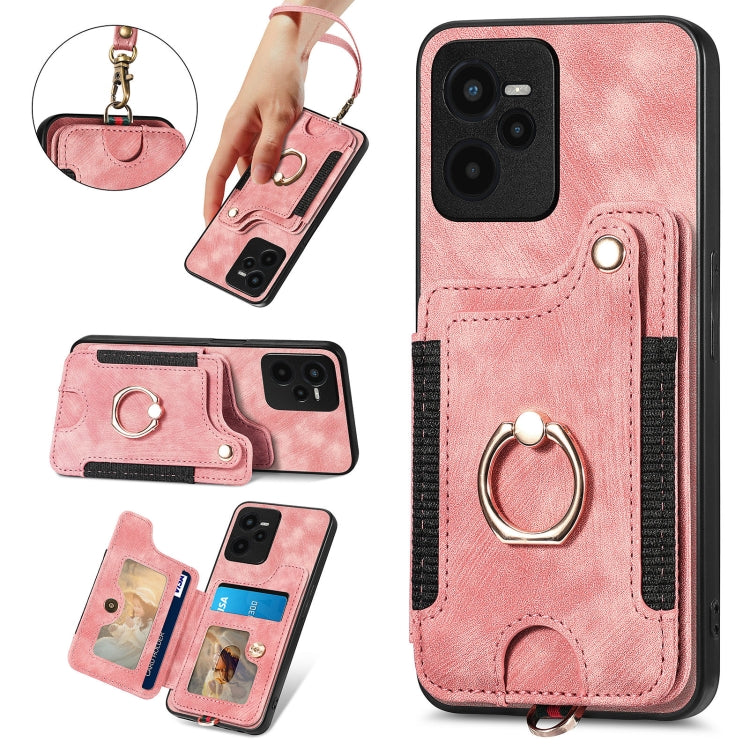 Retro Skin-feel Ring Multi-card Wallet Phone Case, For Realme C35