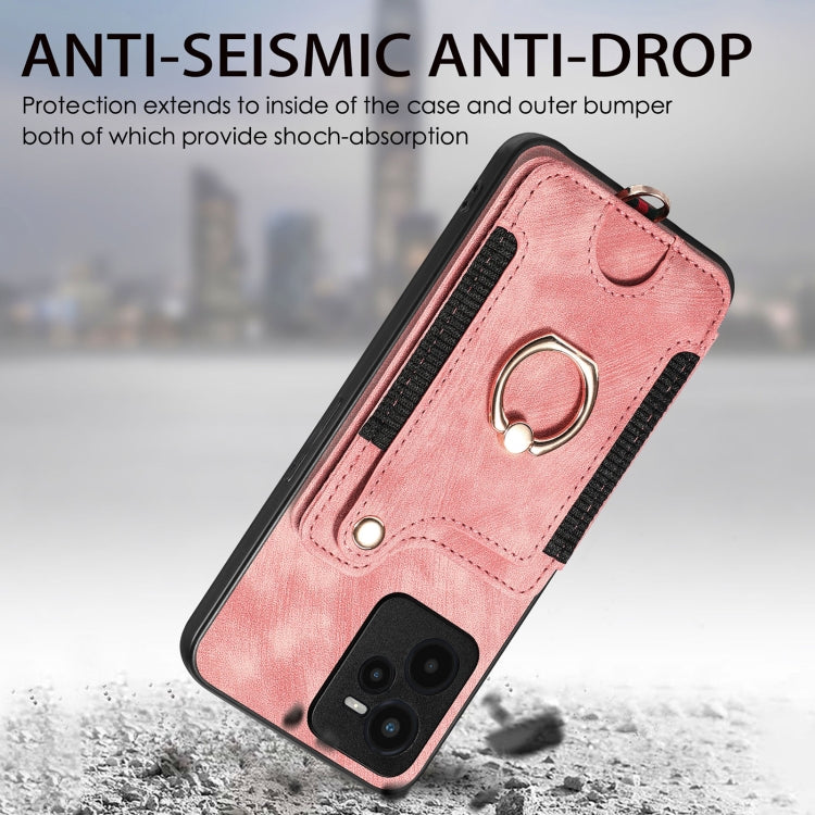 Retro Skin-feel Ring Multi-card Wallet Phone Case, For Realme C35
