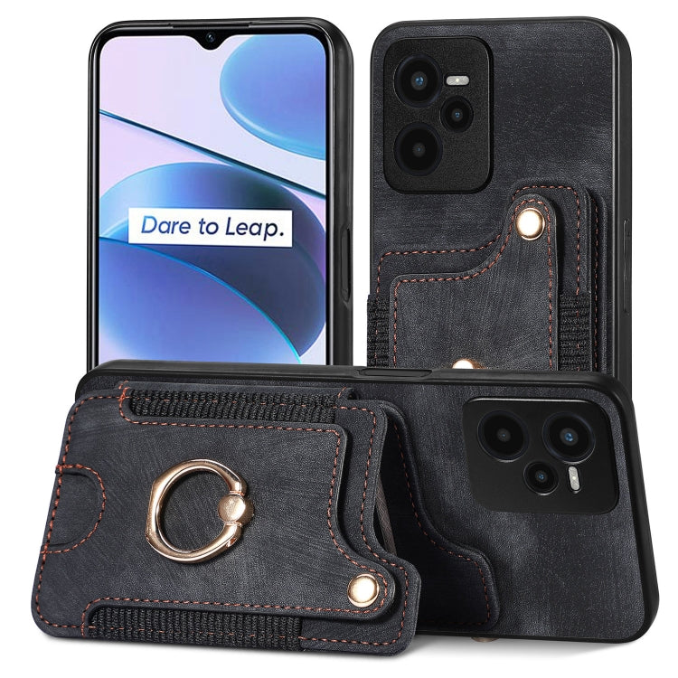 Retro Skin-feel Ring Multi-card Wallet Phone Case, For Realme C35