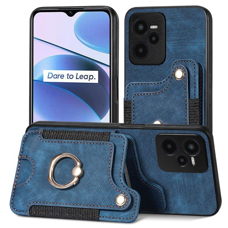 Retro Skin-feel Ring Multi-card Wallet Phone Case, For Realme C35