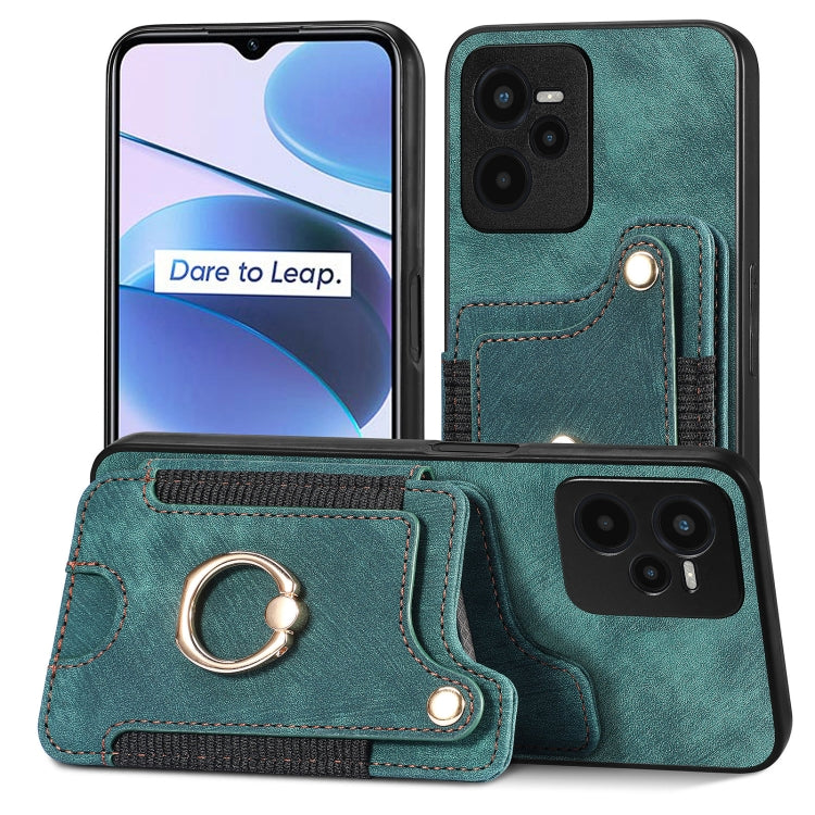 Retro Skin-feel Ring Multi-card Wallet Phone Case, For Realme C35