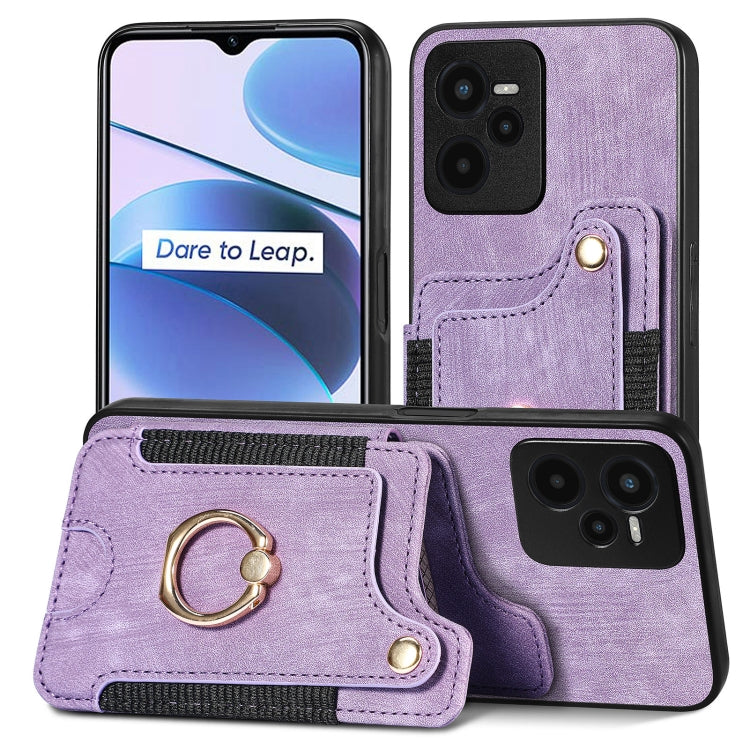 Retro Skin-feel Ring Multi-card Wallet Phone Case, For Realme C35
