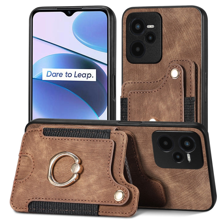 Retro Skin-feel Ring Multi-card Wallet Phone Case, For Realme C35