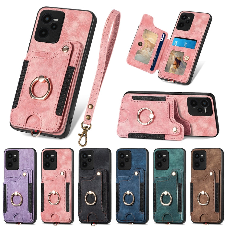 Retro Skin-feel Ring Multi-card Wallet Phone Case, For Realme C35