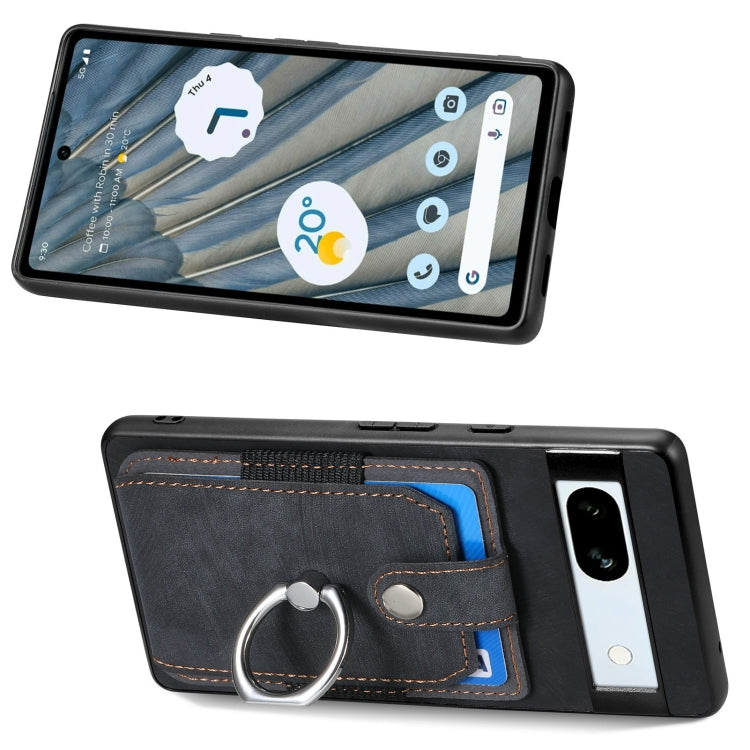 Retro Skin-feel Ring Card Wallet Phone Case, Compatible with Google Pixel 7a