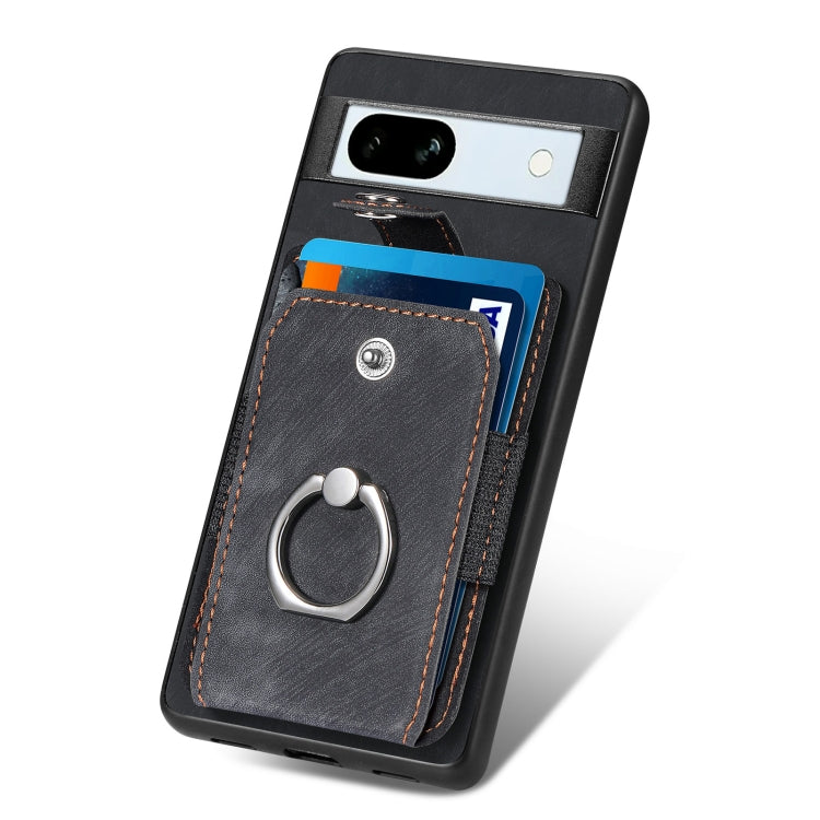 Retro Skin-feel Ring Card Wallet Phone Case, Compatible with Google Pixel 7a