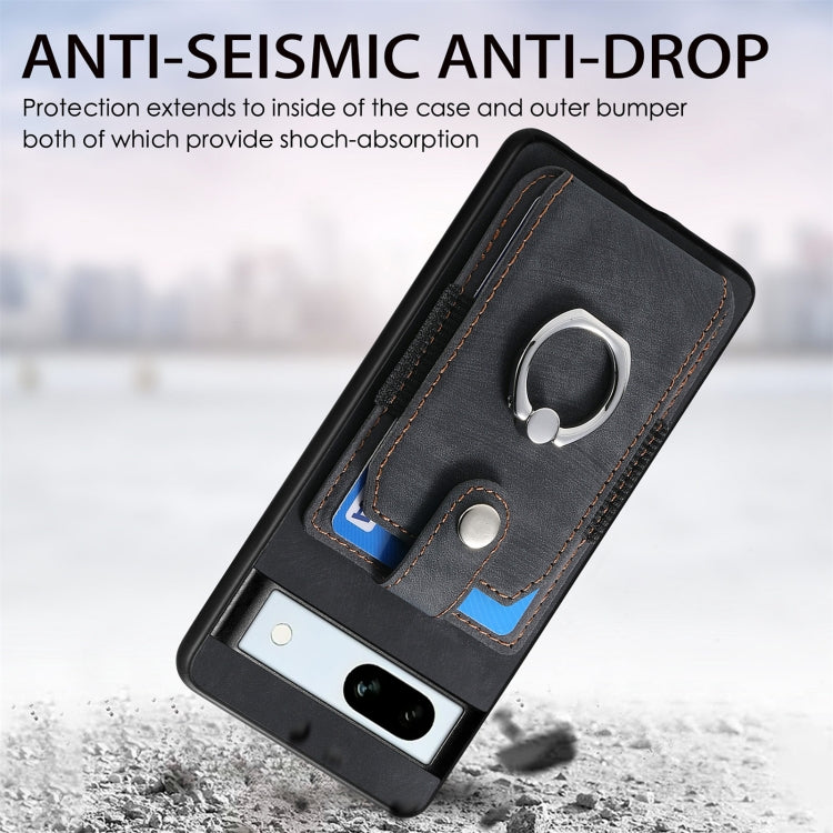 Retro Skin-feel Ring Card Wallet Phone Case, Compatible with Google Pixel 7a