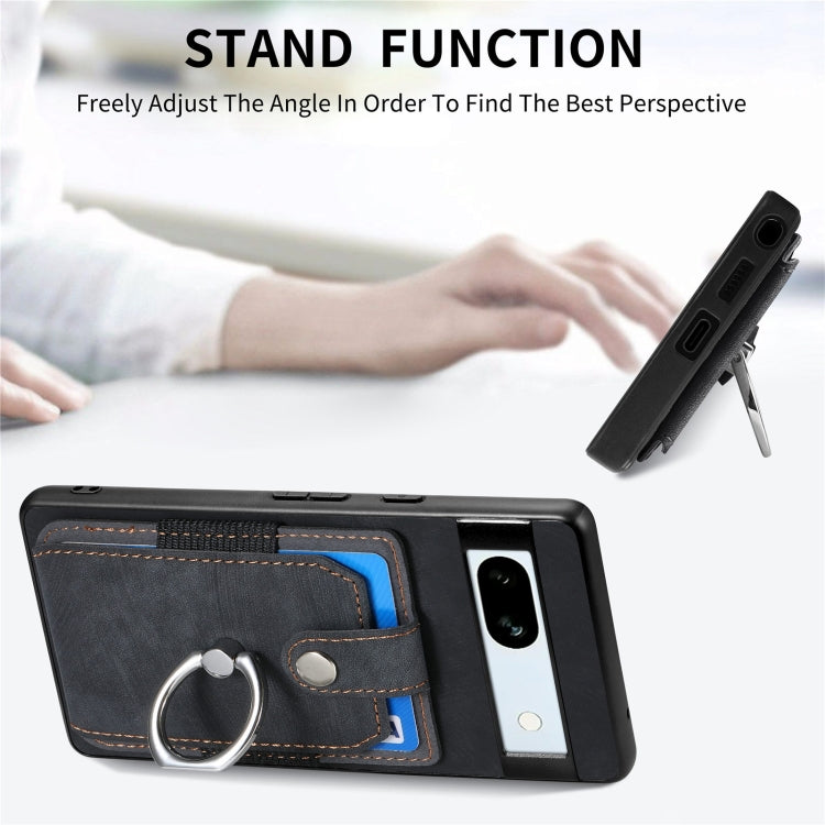 Retro Skin-feel Ring Card Wallet Phone Case, Compatible with Google Pixel 7a