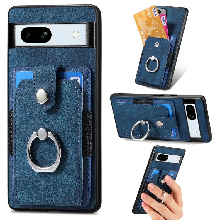 Retro Skin-feel Ring Card Wallet Phone Case, Compatible with Google Pixel 7a