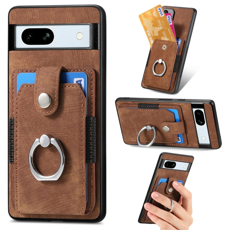 Retro Skin-feel Ring Card Wallet Phone Case, Compatible with Google Pixel 7a