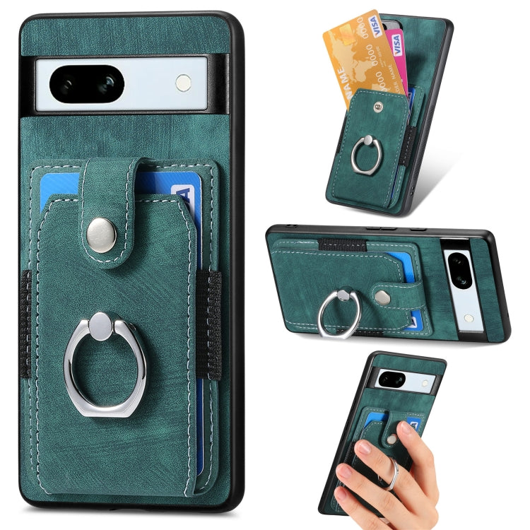 Retro Skin-feel Ring Card Wallet Phone Case, Compatible with Google Pixel 7a