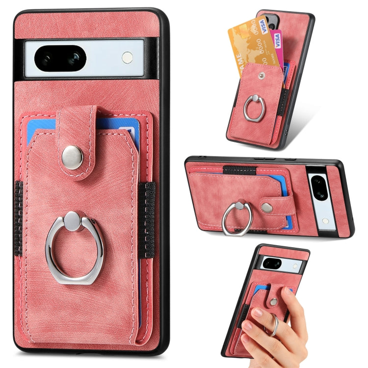 Retro Skin-feel Ring Card Wallet Phone Case, Compatible with Google Pixel 7a
