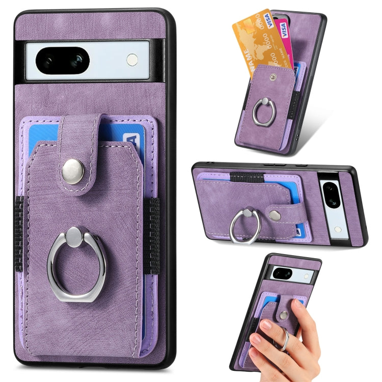 Retro Skin-feel Ring Card Wallet Phone Case, Compatible with Google Pixel 7a