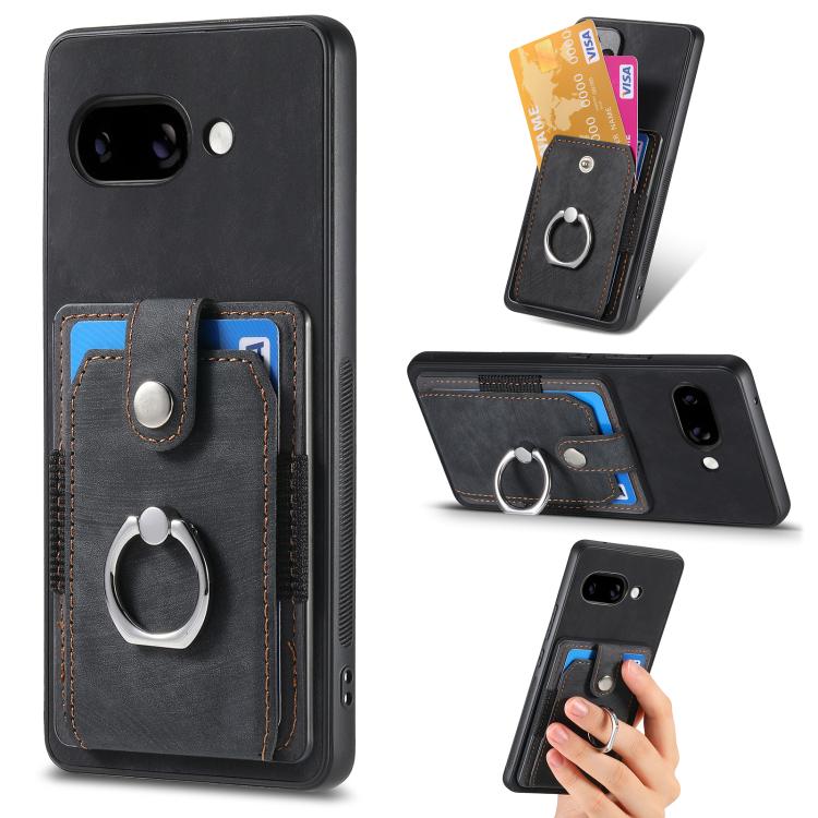 Retro Skin-feel Ring Card Wallet Phone Case, Compatible with Google Pixel 9a