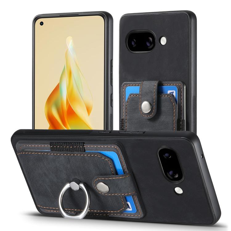 Retro Skin-feel Ring Card Wallet Phone Case, Compatible with Google Pixel 9a